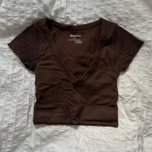 Garage Women's Sonia Seamless Plunge Tee Deep Brown V-Neck Crop Top